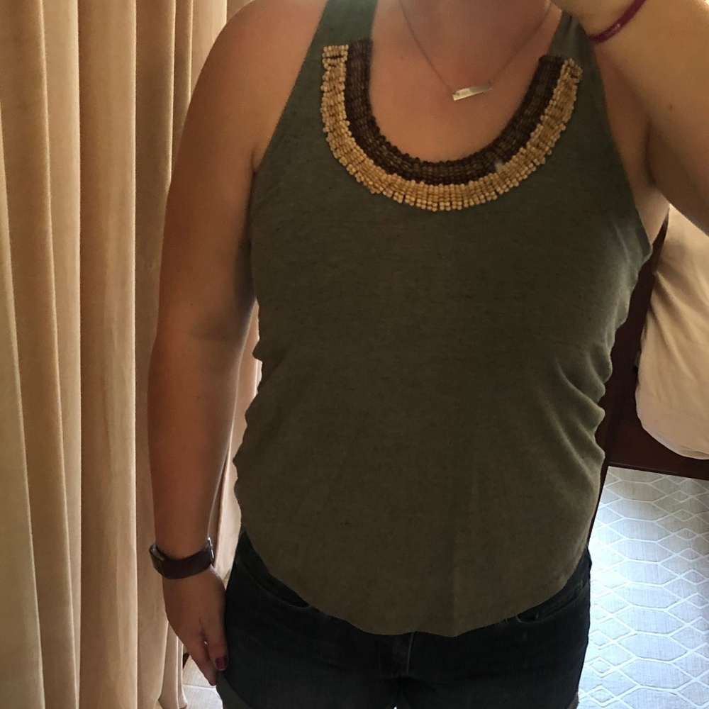 Razor back beaded gray tank top